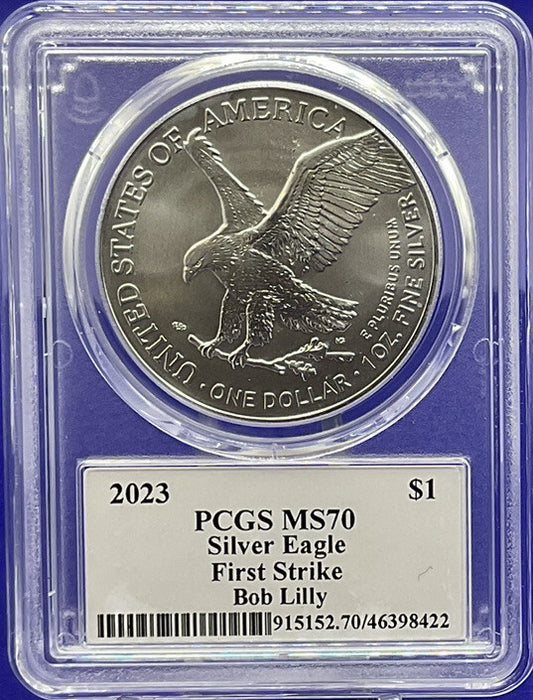 🏈 BOB LILLY 2023 $1 Silver Eagle .999 PCGS MS70 FS Legends of Life COWBOYS🏅