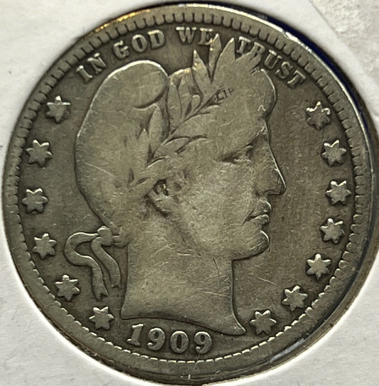 1909-D Barber 90% Silver Quarter 25c Lower Mintage Collectible Coin