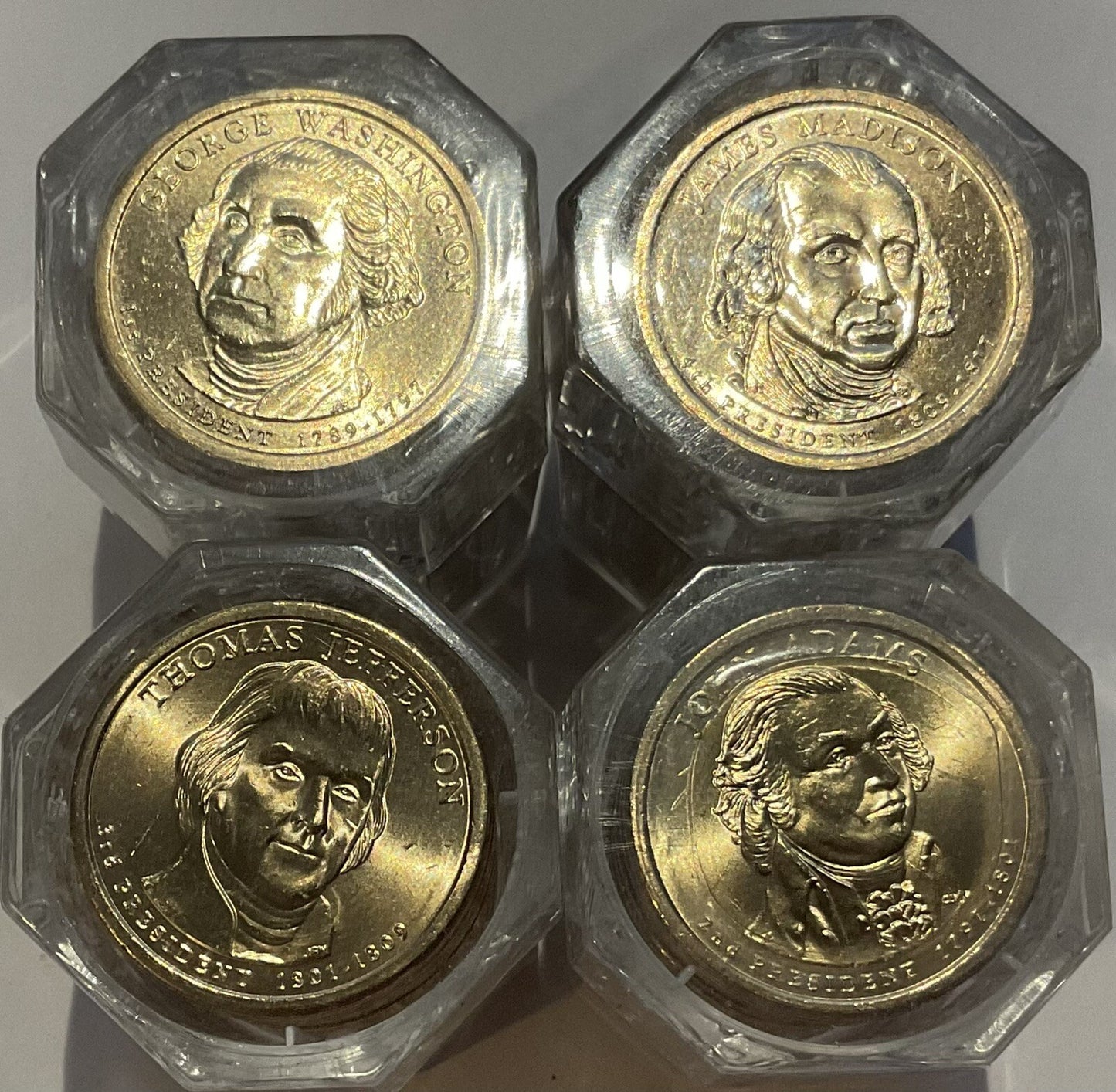 💰LOT OF 4 - 2007 FDOI PCGS Graded BU $1 ROLLS Washington Jefferson Adam Madison