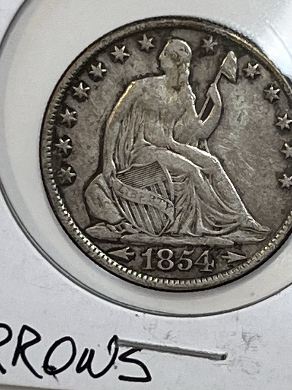 1854-O ARROWS ! Seated Liberty Half Dollar 90% Silver 50c Coin Eagle Reverse