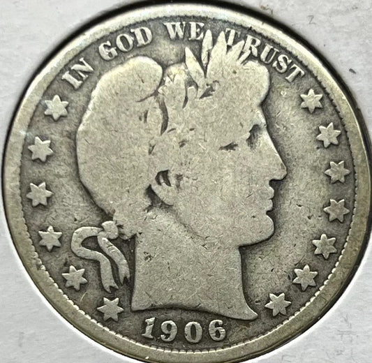 1906 P Barber Half Dollar 90% Silver 50c Coin Great Details
