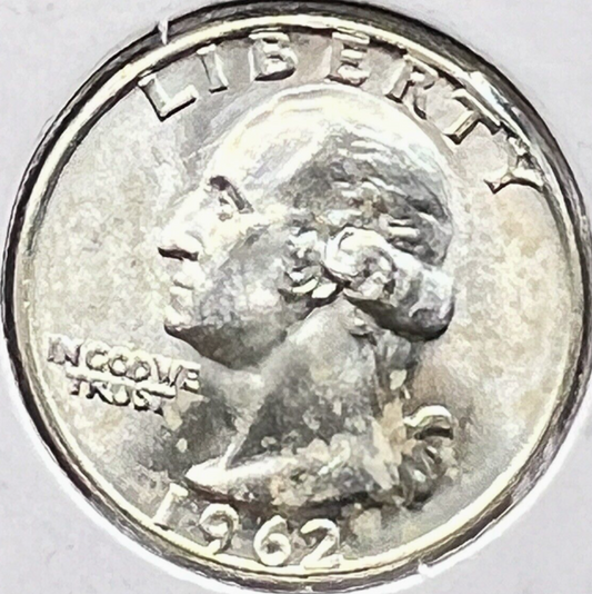 1962-D Washington Quarter 90% Silver 25c Super Shiny White Coin