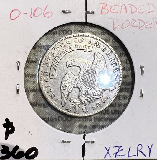 1834 Capped Bust Half Dollar Lettered Edge ROTATED DIE Beaded Border 50c Coin