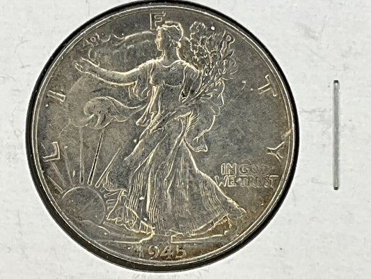 1945-P Philadelphia Mint Walking Liberty 90% Silver Half Dollar WWII Era Coin