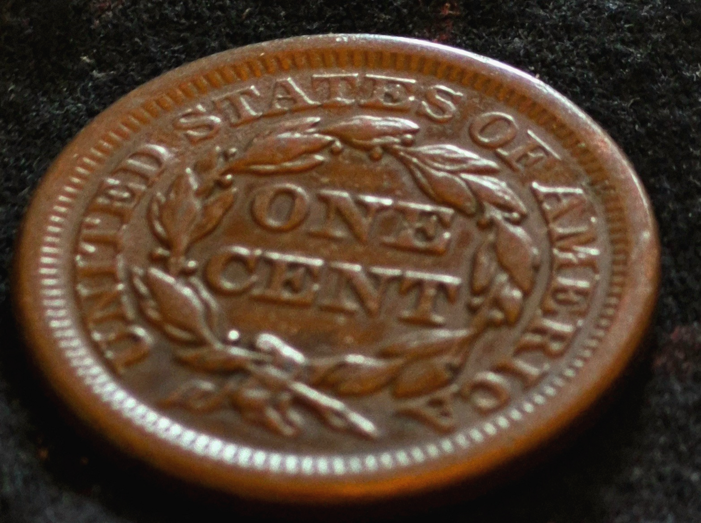 1853 Braided Hair Large Cent Beautiful AU Details Full Liberty Rich Brown Color