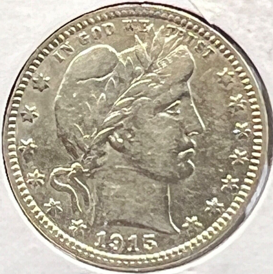 1915 Barber 90% Silver Quarter 25c Very Collectible Bright White Sharp Details