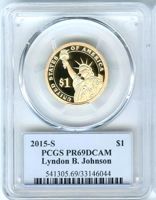 ✅ 2015 S Lyndon B. Johnson Presidential Dollar PCGS PR69DCAM Photo Label