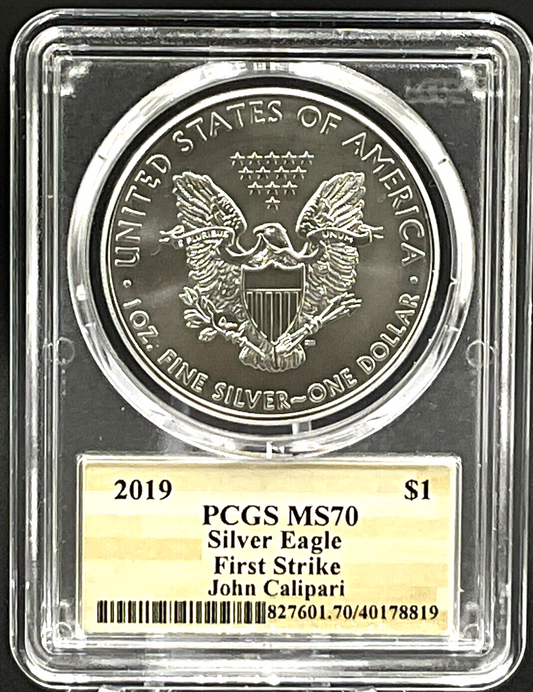 COACH JOHN CALIPARI 2019 US $1 SILVER EAGLE PCGS MS70 FS BASKETBALL HOF PRIVATE