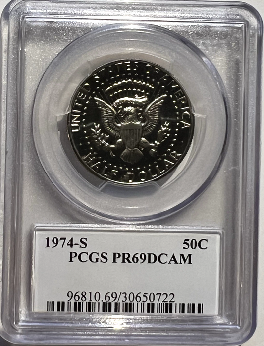 1974-S Kennedy Half Dollar Proof PCGS PR69DCAM John Kennedy JFK Label Signature
