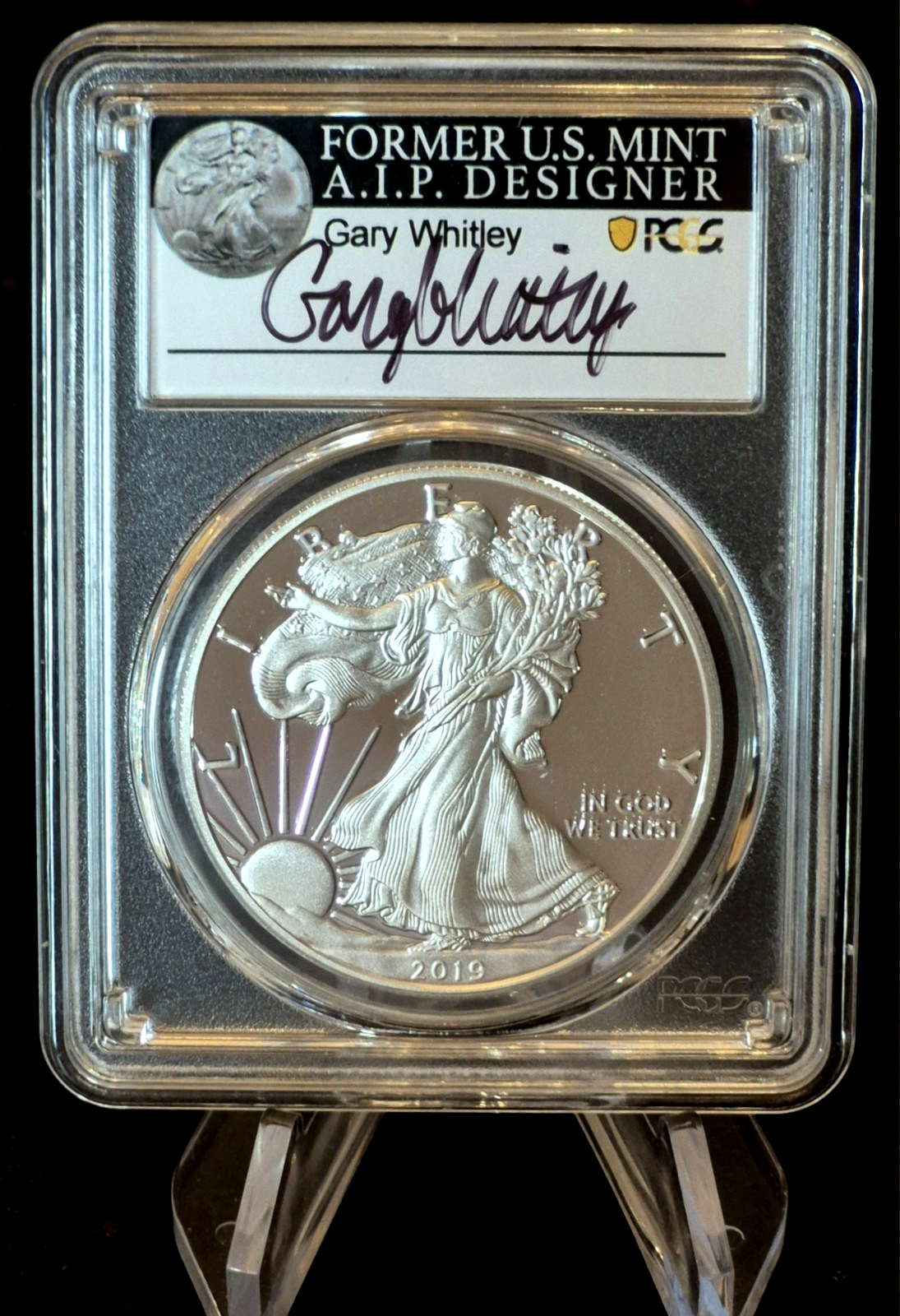 2019-S Silver Eagle PCGS PR70DCAM FDOI Gary Whitley Auto POP 130 1oz .999 SILVER
