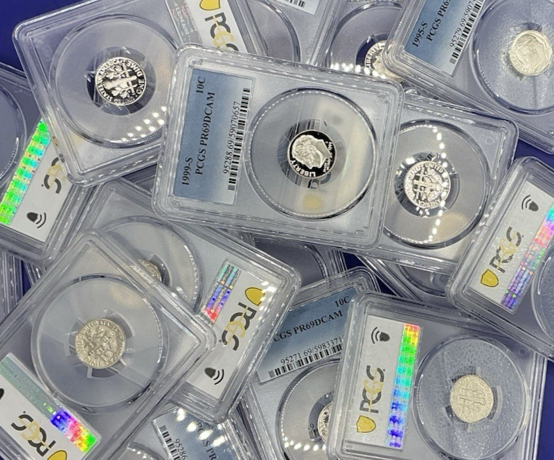 {20} Roosevelt Dime Proof Coins PCGS PR69DCAM + PCGS Hard Case & 100 Coin Bags