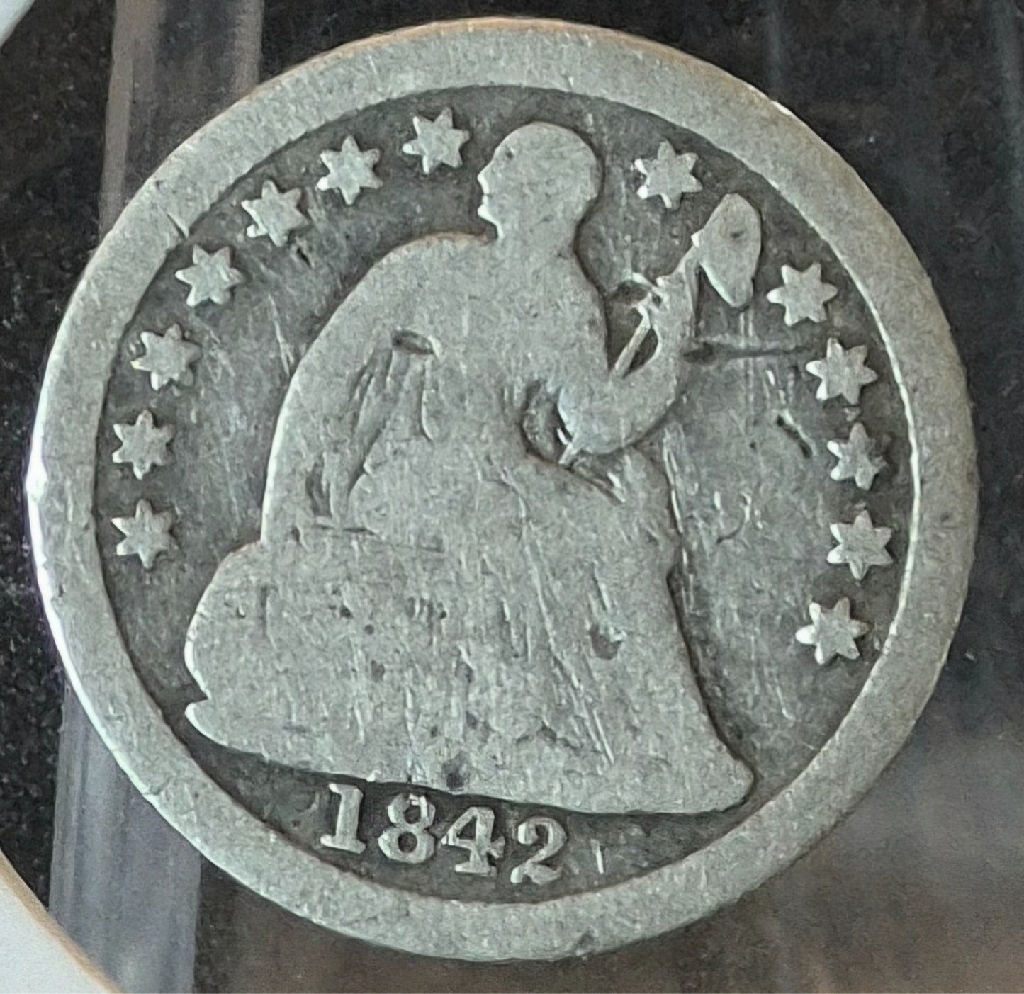 💰1842-P Seated Liberty Half Dime Good Type III Stars on the Obverse 90% Silver