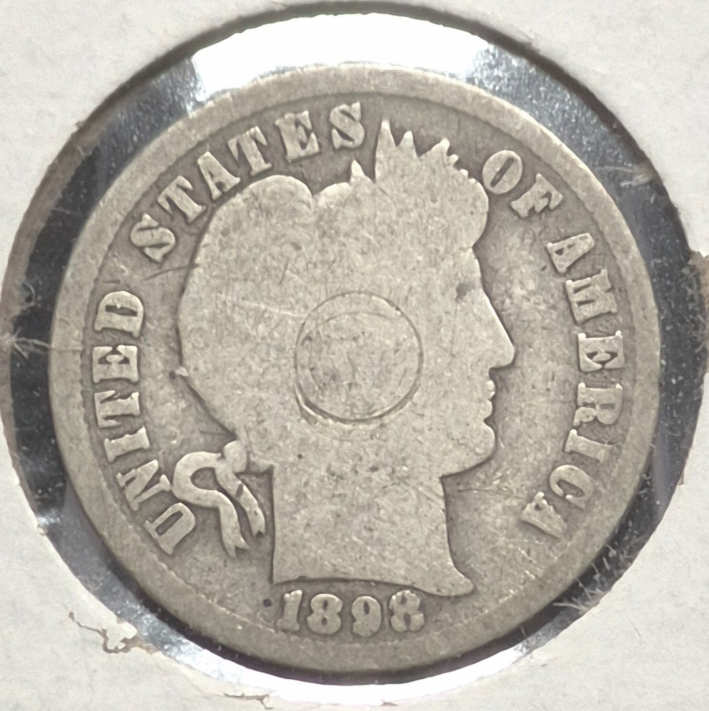 1898 Barber Dime š„90% Silverš„Good Detailed Condition Coin Roller Cheek Scar