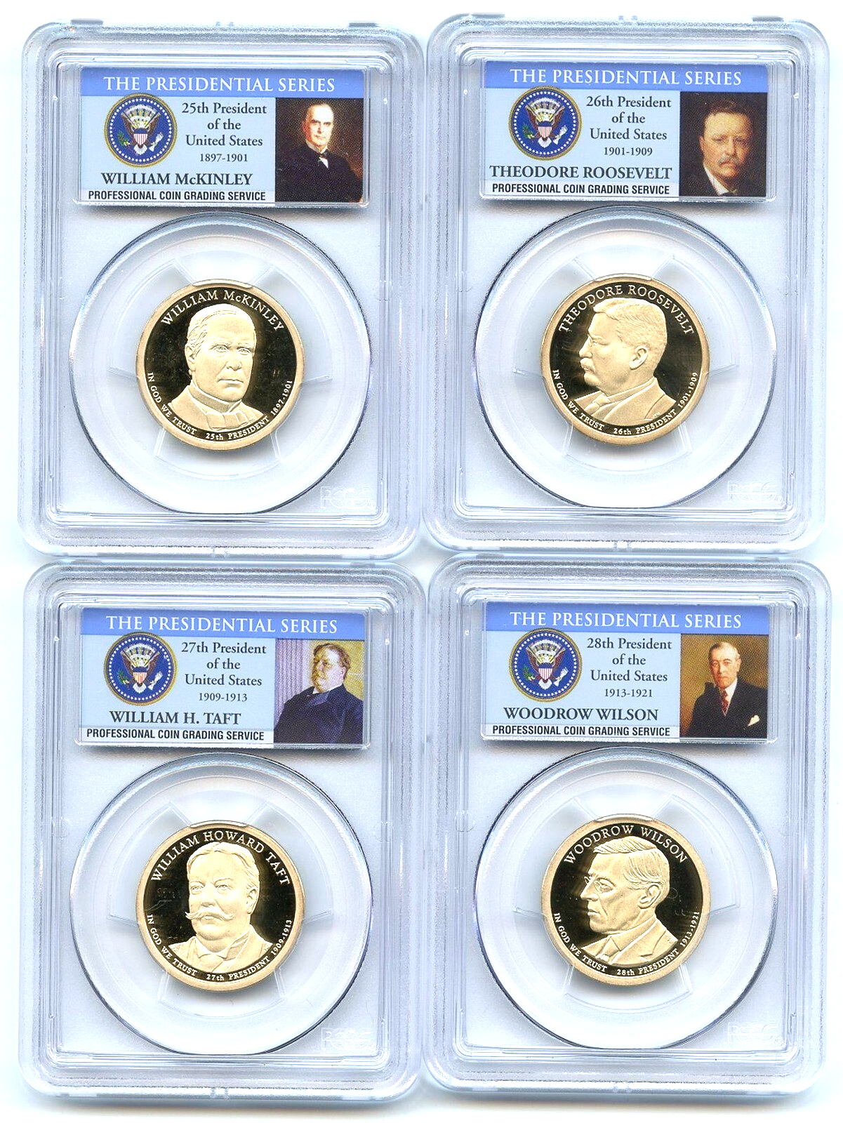 ✅ 2013 S Presidential Dollars 4 Coin Set PCGS PR69DCAM Wilson Roosevelt Taft