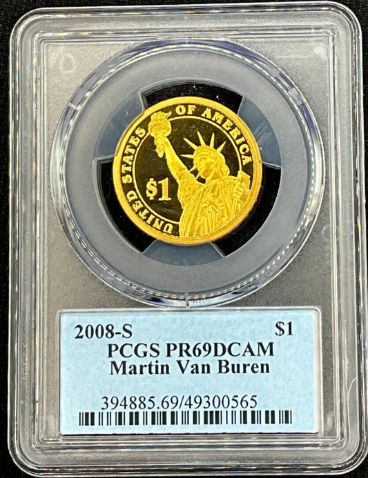 ✅ 2008-S $1 Martin Van Buren PCGS PR69 DCAM Presidential Dollar Coin Photo Label
