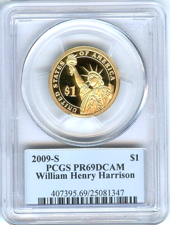 ✅ 2009-S $1 William H Harrison PCGS PR69 DCAM Presidential Dollar Coin Photo