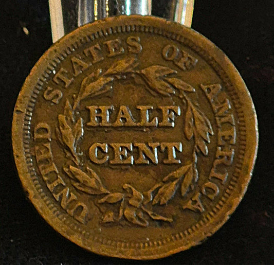 1853 BRAIDED HAIR HALF CENT, EF ATTRACTIVE COIN WITH NICE DETAILS & SURFACES