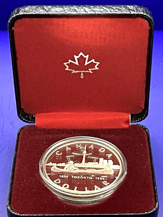 1984 Canada $1 Proof Silver Dollar Toronto "The Traveler" Canoe w/ OGP & Capsule