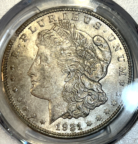1921-D Morgan Dollar MS 61 PCGS Silver Uncirculated $1 Coin Salmon Color Toning