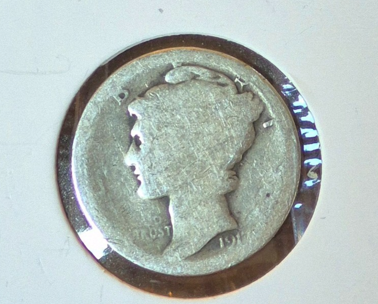 1917 Mercury Dime AG About Good or Less 90% Silver 10c US Coin Collectible