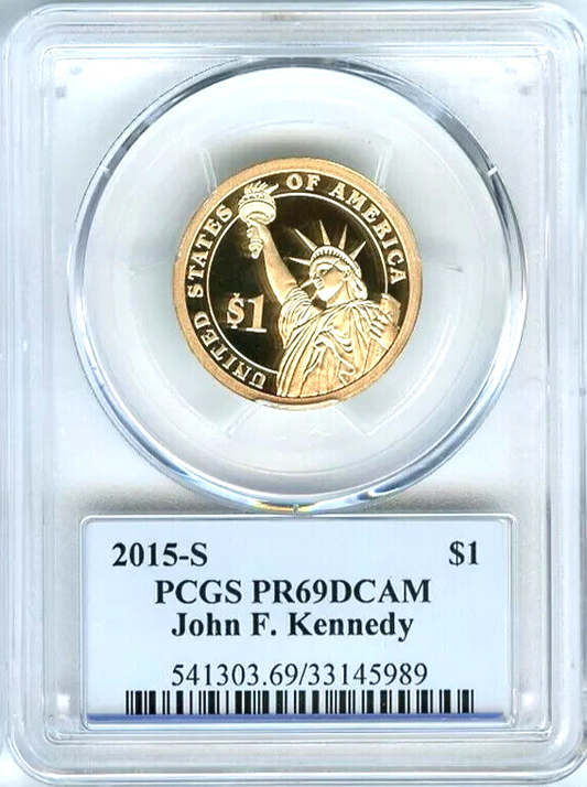 ✅ 2015 S John F. Kennedy Presidential Dollar PCGS PR69DCAM Photo Label KEY DATE!