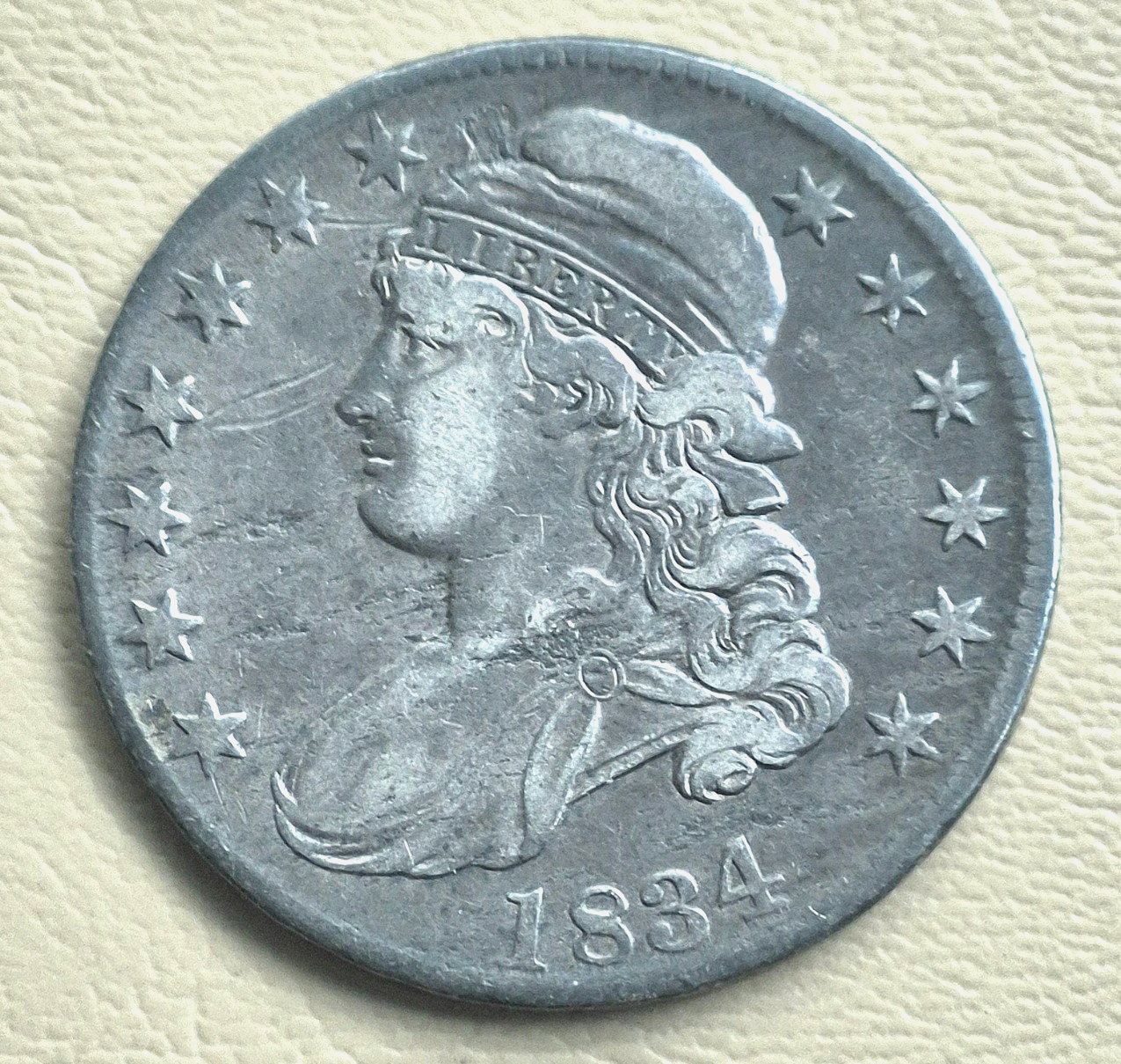 1834 Cap Bust Half Dollar Full Letter Edge Large Letter Large Date XF Features