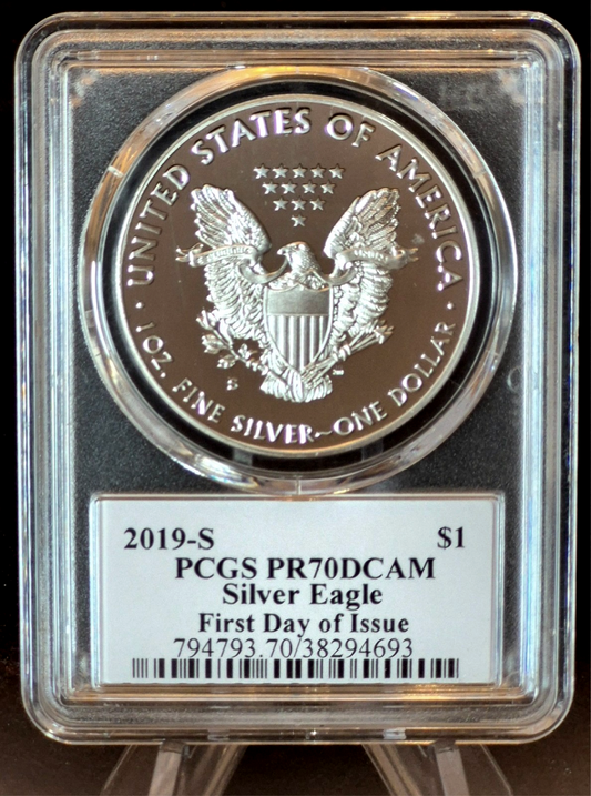 2019-S Silver Eagle PCGS PR70DCAM FDOI Gary Whitley Auto POP 130 1oz .999 SILVER