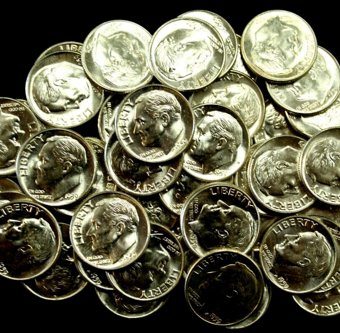 1959P Roosevelt Dime 90% SILVER Gem BU Brilliant Uncirculated Bright White Shiny