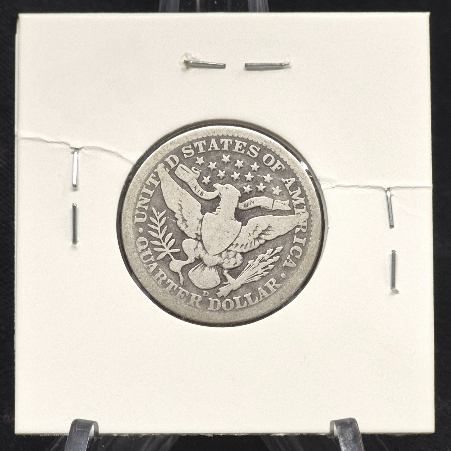 1916 D Barber Quarter 🥈90 % SILVER Good Condition Partial Motto Last Yr Minted