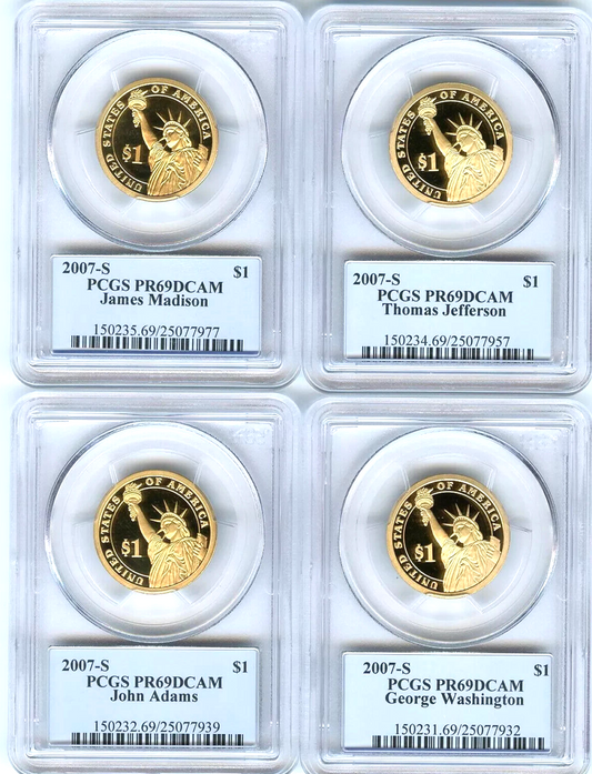 ✅ 2007 S Presidential Dollars $1 4 Coin Set PCGS PR69DCAM Founding Fathers USA