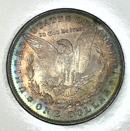 1884 O Morgan $1 Dollar 90% Silver BU MONSTER TONER Blue Salmon Colors Toned