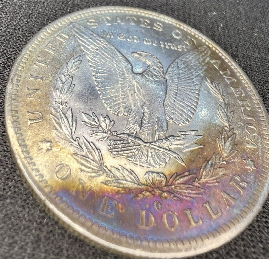 1883 O Morgan Dollar Silver MS $1 Gold & Blue Steel Tone Coin Obverse DIE CRACK