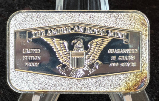 "The General" 15 Grains Vintage Silver Bar from The American Royal Mint, Toned