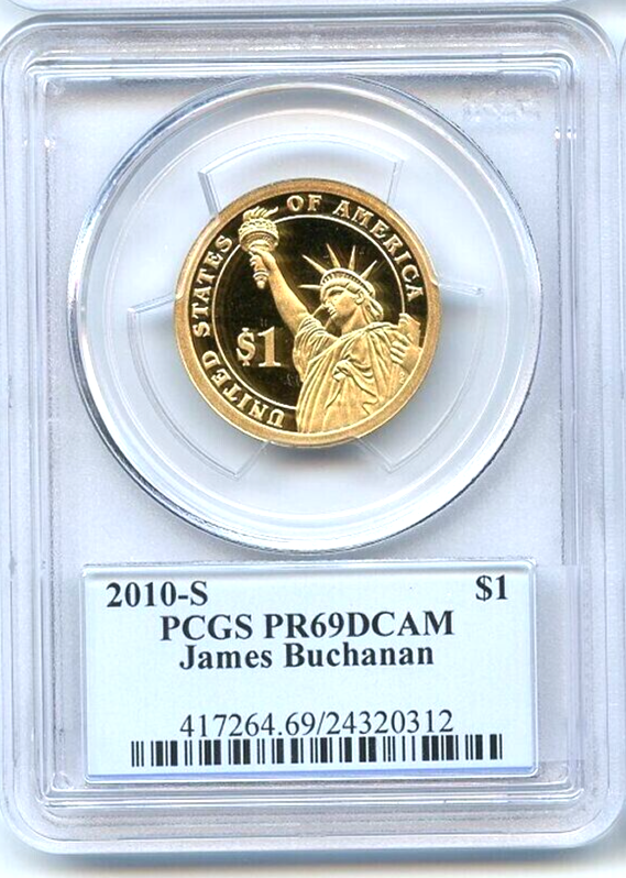 ✅ 2010 S $1 James Buchanan Dollar PCGS PR69 DCAM Presidential Dollar Coin Photo