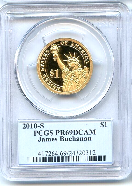 ✅ 2010 S $1 James Buchanan Dollar PCGS PR69 DCAM Presidential Dollar Coin Photo
