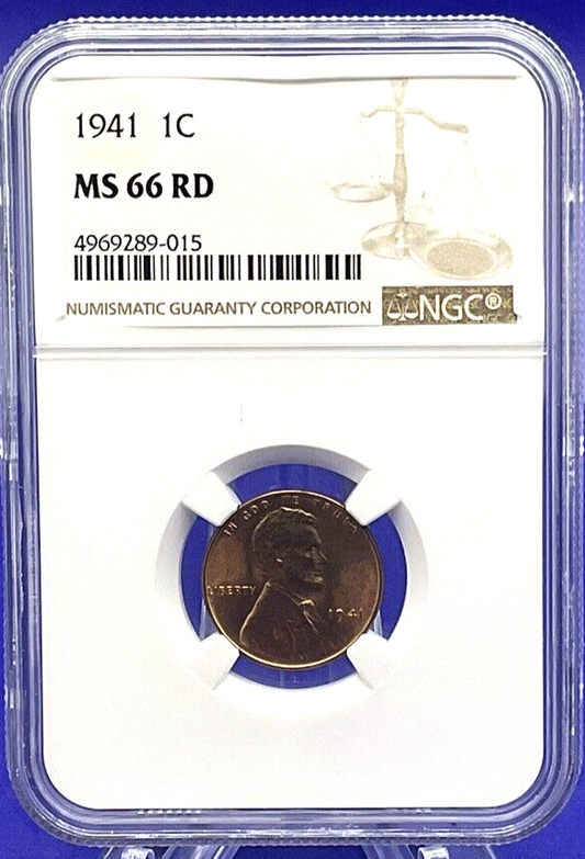 ⭐️ 1941 LINCOLN WHEAT CENT 1C NGC MS 66 RD 🔥 Fire Red Color UNCIRCULATED Coin