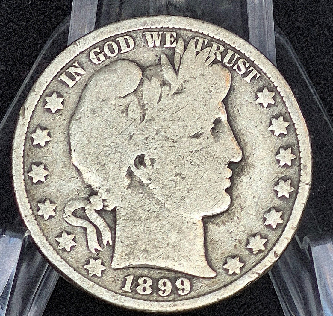 1899 P Barber Half Dollar 90% Silver 50C Good+ Partial Motto