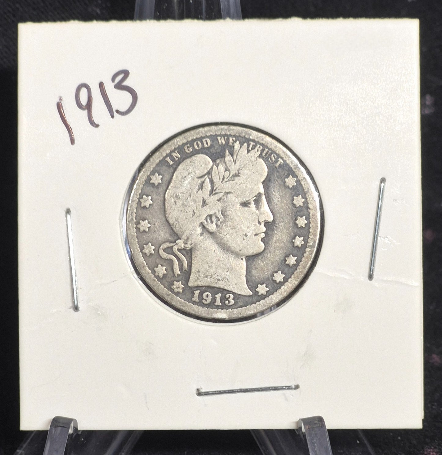 1913 Barber Silver Quarter 90 % SILVER Much Harder Date Coin Very Good Condition