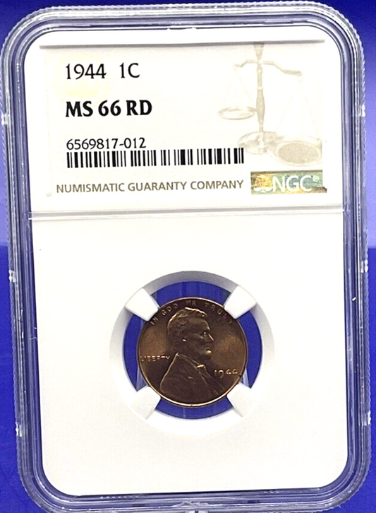 ⭐️ 1944 LINCOLN WHEAT CENT 1C NGC MS 66 RD 🔥 Fire Red Color UNCIRCULATED Coin
