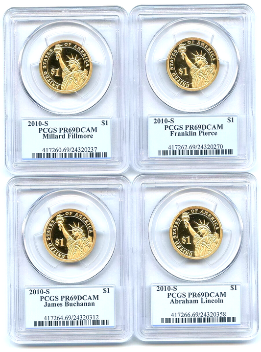 2010 S Presidential Dollar Set PCGS PR69DCAM Fillmore Pierce Lincoln Buchanan