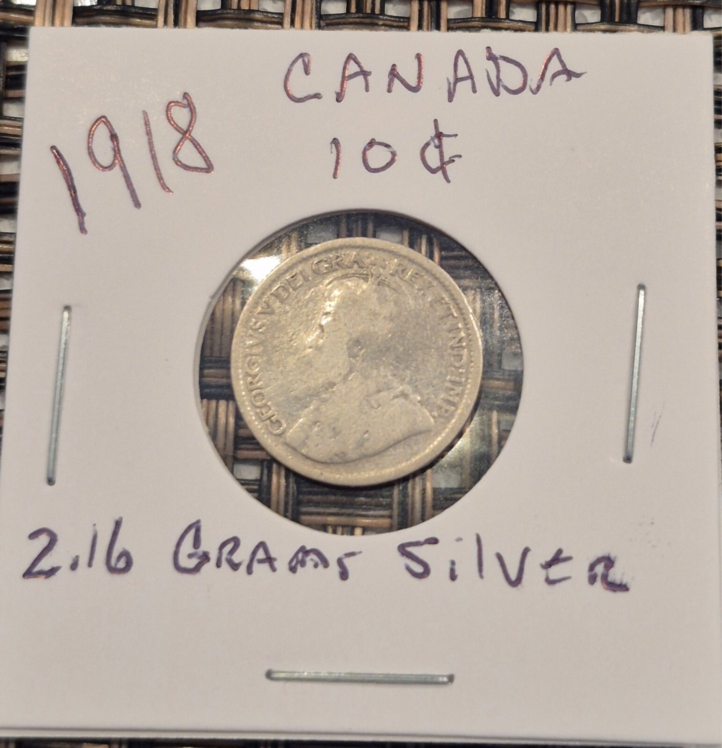 Canada - 10 Cents 1918 - George V, 🔥2.16 Grams .925% Silver🔥 Dime