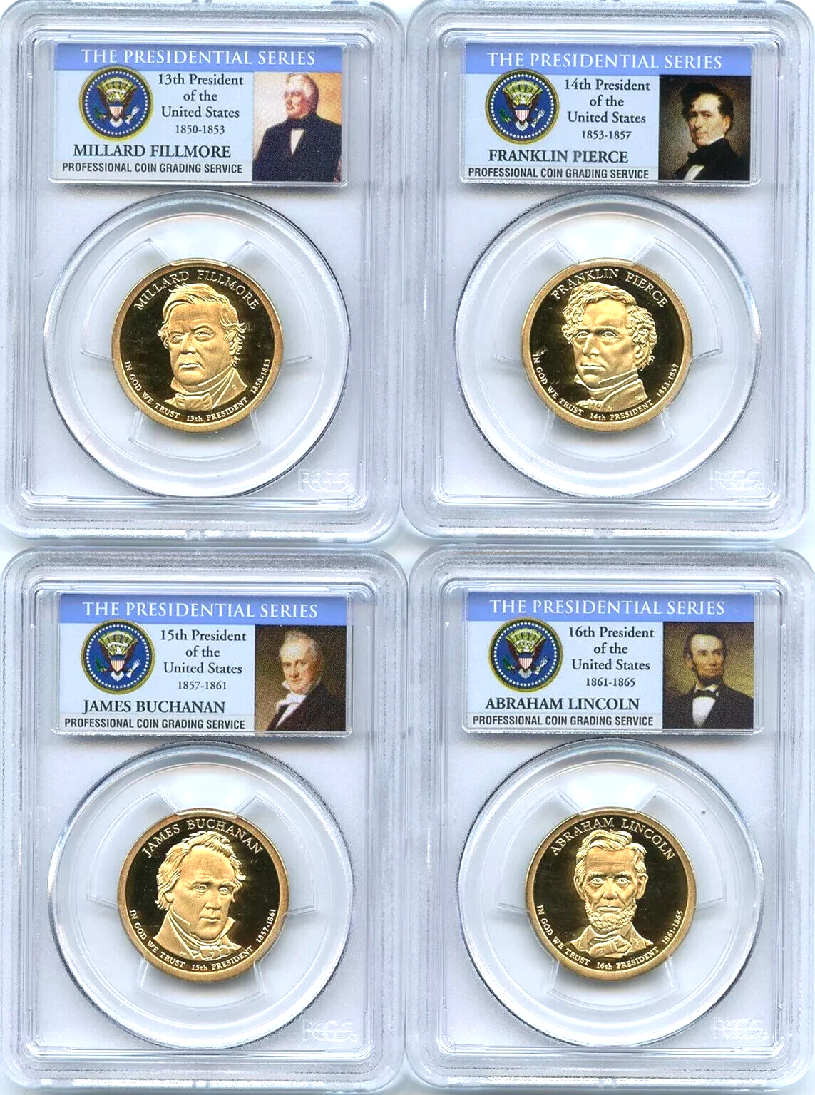2010 S Presidential Dollar Set PCGS PR69DCAM Fillmore Pierce Lincoln Buchanan