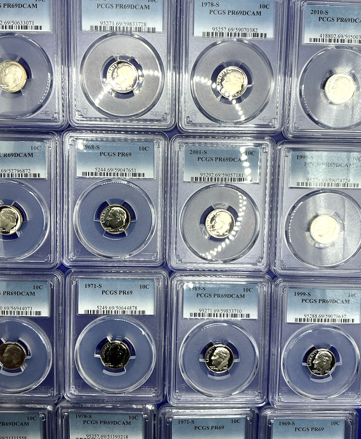 {20} Roosevelt Dime Proof Coins PCGS PR69DCAM + PCGS Hard Case & 100 Coin Bags