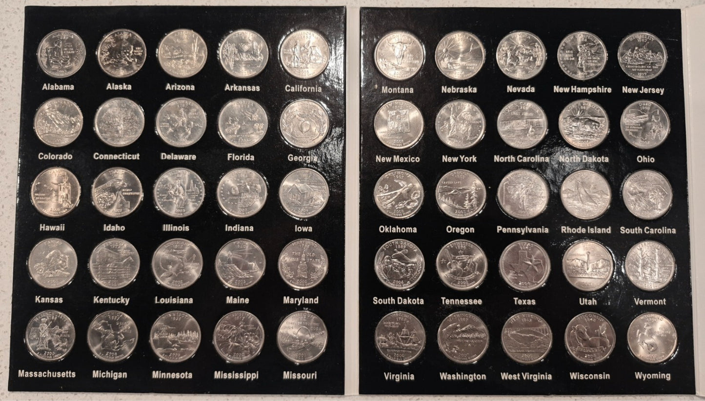 US STATE QUARTER SET P & D MINTS WITH ALBUMS, 1999 THRU 2008. 100 UNC QUARTERS
