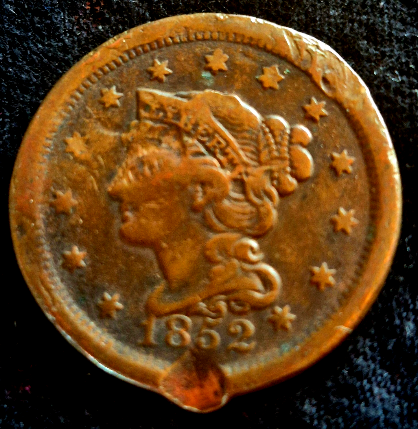1852 Coronet Large Cent Braided Hair š„45 Degree Die Rotationš„ Partial Liberty