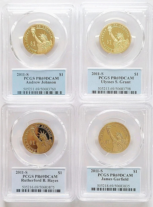 🔥 2011 S Presidential Dollar Set PCGS PR69DCAM Grant Hays Garfield Johnson