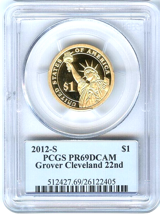 β
2012 S Grover Cleveland 22nd Presidential Dollar PCGS PR69DCAM Photo Label