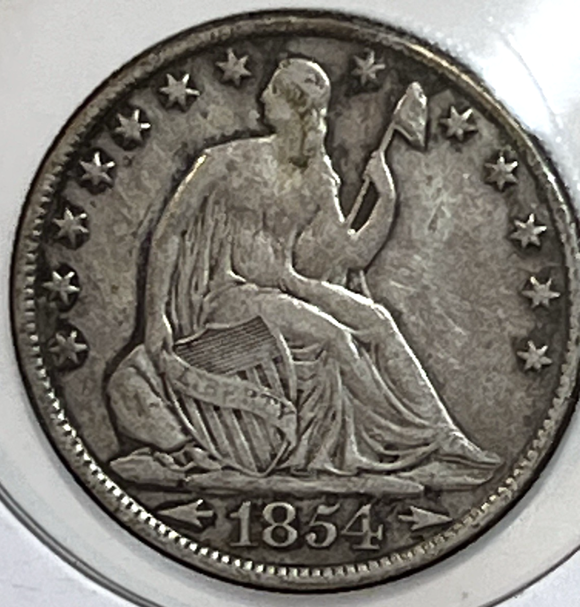 1854-O ARROWS ! Seated Liberty Half Dollar 90% Silver 50c Coin Eagle Reverse