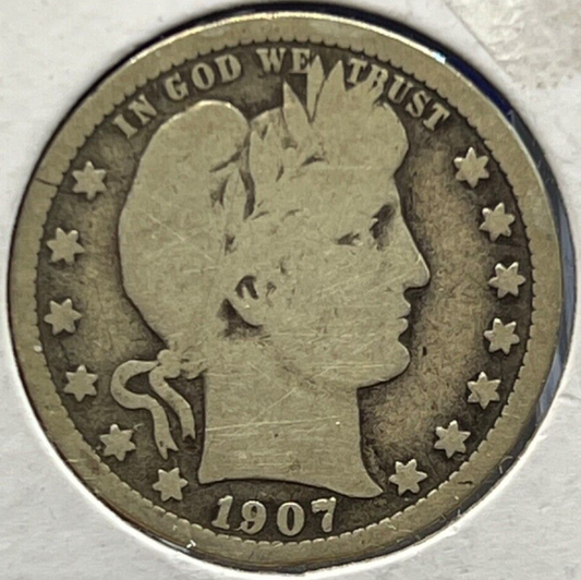 1907 Barber 90% Silver Quarter 25c Very Collectible Coin