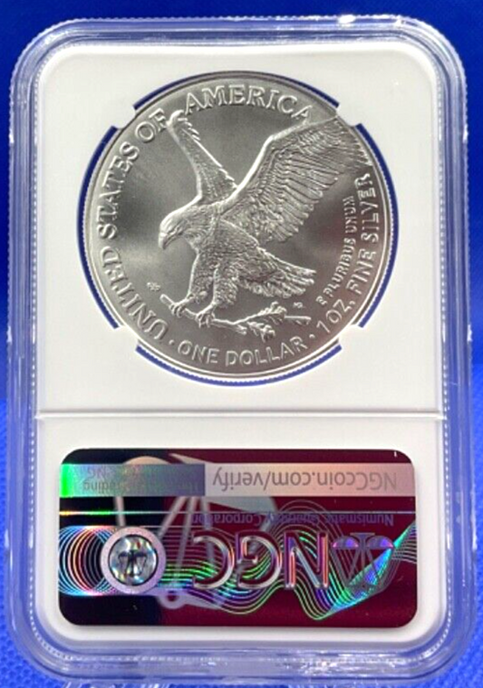 2021 NGC MS69 Eagle Landing Type 2 ER American Silver Eagle $1 Coin Flag Label